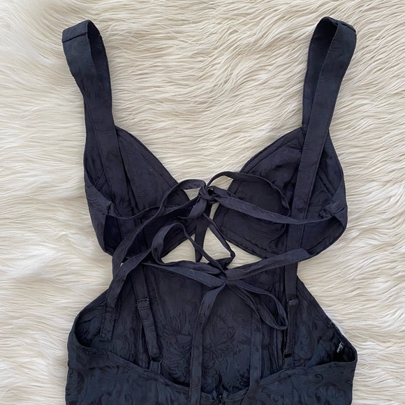 For Love and Lemons Black Floral Jacquard Sleeveless Cut Out Alice Mini Dress - Picture 10 of 13